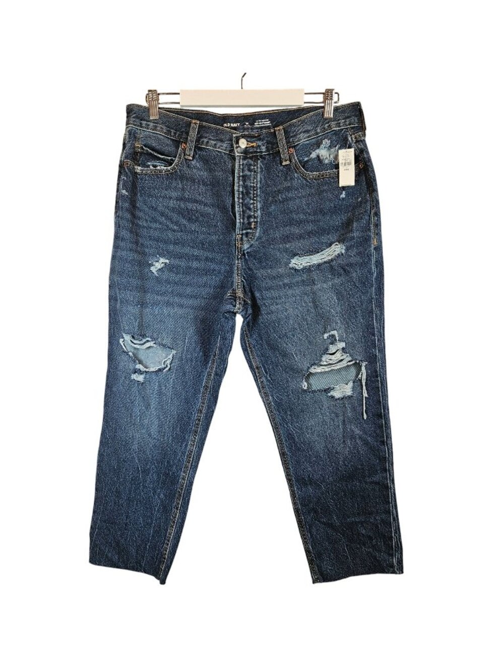NWT Old Navy Womens 14P Distressed High-Waisted Straight Leg Jeans button fly